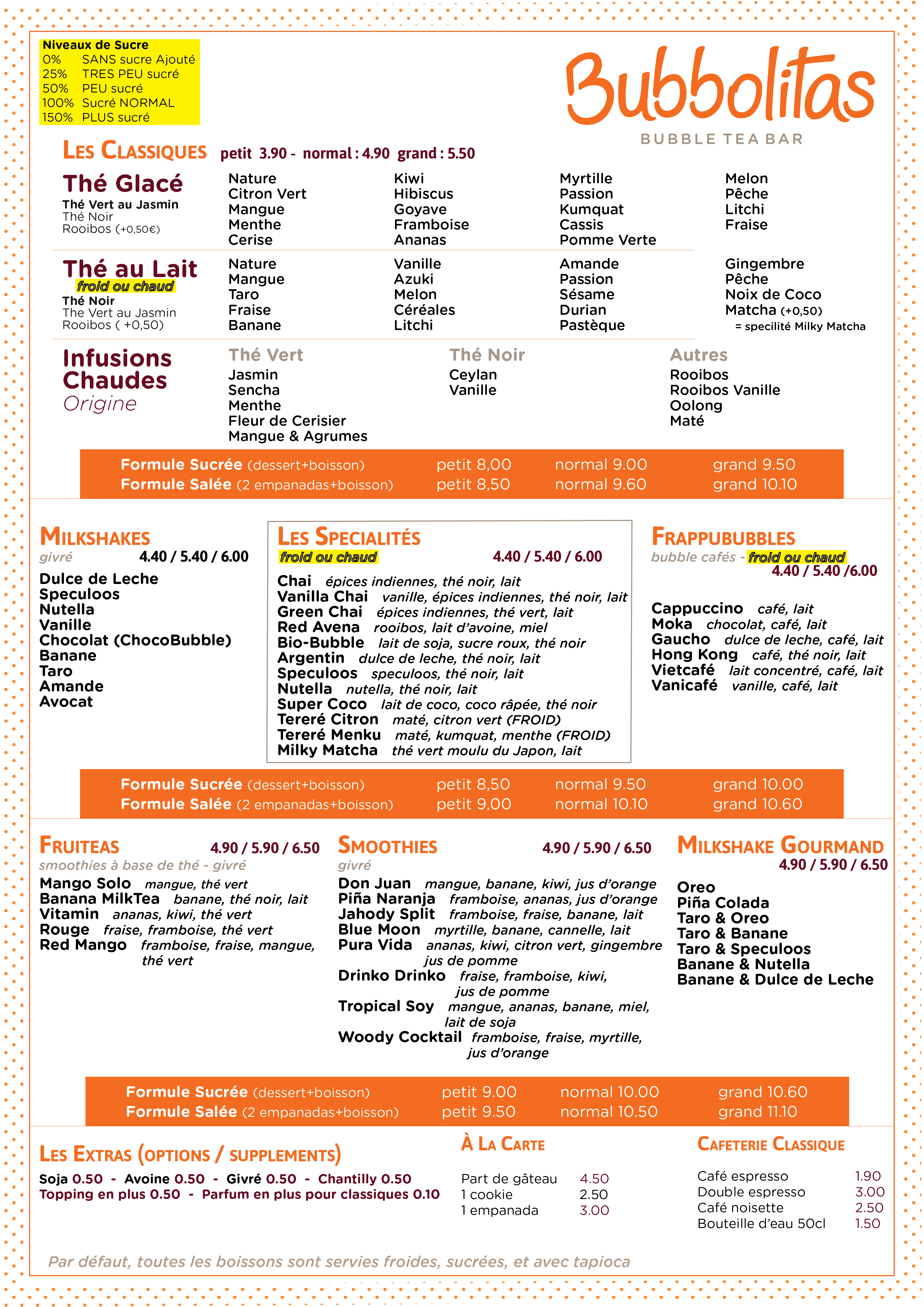 Bubbolitas Drinks Menu